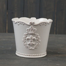 Load image into Gallery viewer, White Ceramic Pot Fleur De Lis