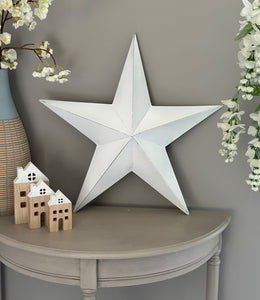 Distressed Metal Barn Star In White