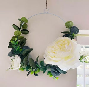 Half Moon artificial faux Eucalyptus & flower Wreath