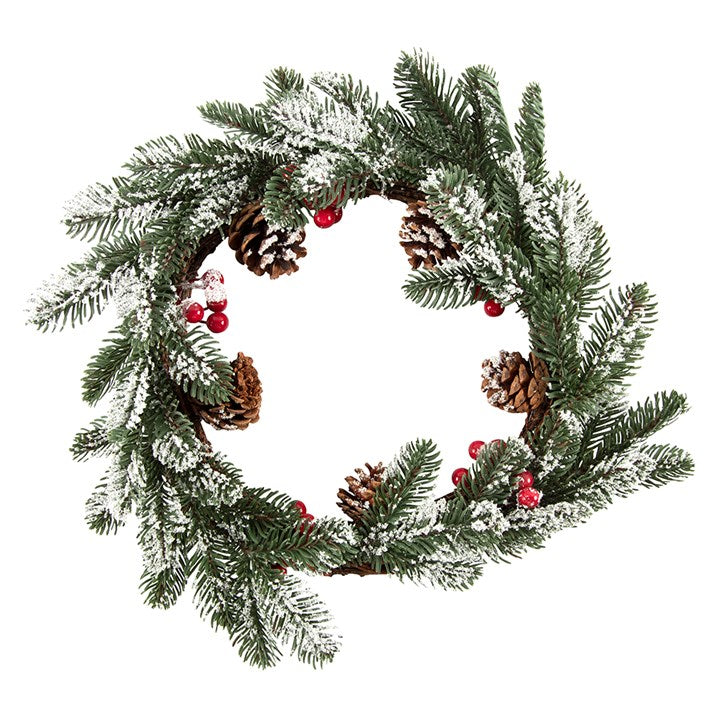 35CM SNOWY PINE AND BERRY WREATH