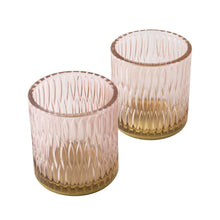 Load image into Gallery viewer, Set of Two Tealight Holders Textured Glass Dusky Pink in Gift Box