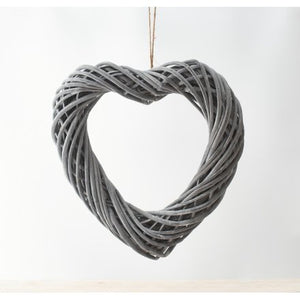 Large 55cm Woven Heart Wreath, Grey