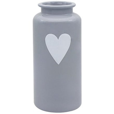 Small Grey Ceramic Vase with Heart Decal