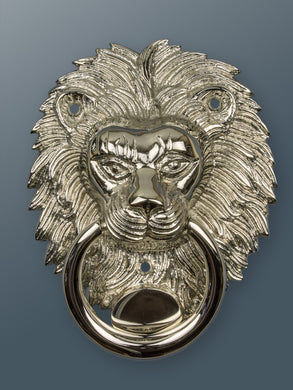 Brass Lion Door Knocker - Nickel Finish