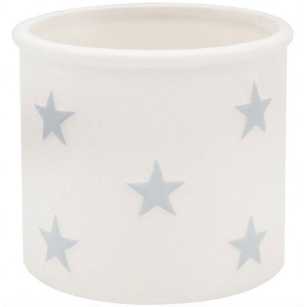 White Grey Plant Pot Large Stars, 14cm