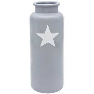 Large Grey Ceramic Vase with Star Decal