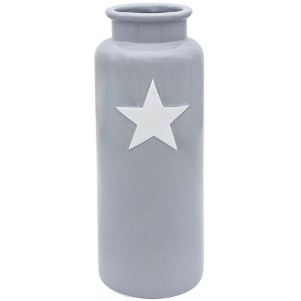 Large Grey Ceramic Vase with Star Decal