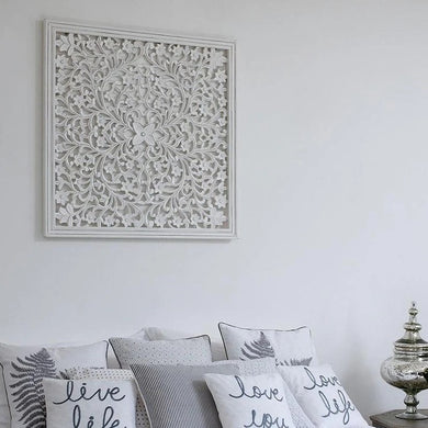 Medium White Hand Carved Wall Panel 75cm