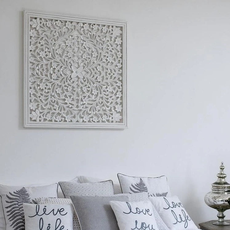 Medium White Hand Carved Wall Panel 75cm