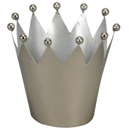 Silver Metal Crown T Light Holder 14cm