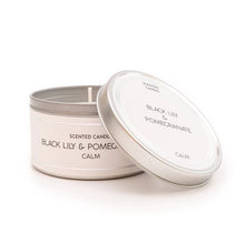 Load image into Gallery viewer, Silver Tin Candle - Black lily &amp; Pomegranate Scent
