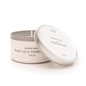 Silver Tin Candle - Black lily & Pomegranate Scent