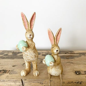 Sitting Rabbit W/Green Dotty Egg, 18cm