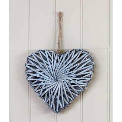 Rattan Heart Grey Wash, 25cm