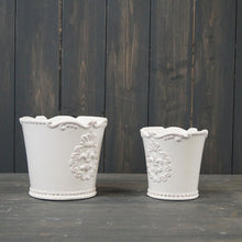Load image into Gallery viewer, White Ceramic Pot Fleur De Lis