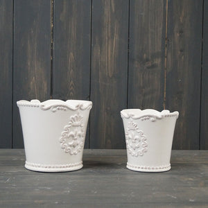 White Ceramic Pot Fleur De Lis