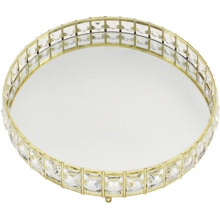Gold Round Crystal Edged Tray, 31cm