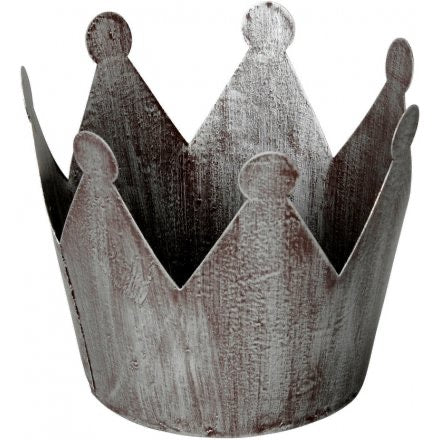 Grey Crown T-Light Holder, 14cm