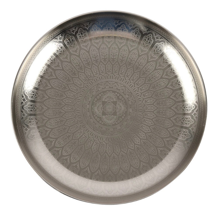 33CM SILVER TONE ETCHED TRAY