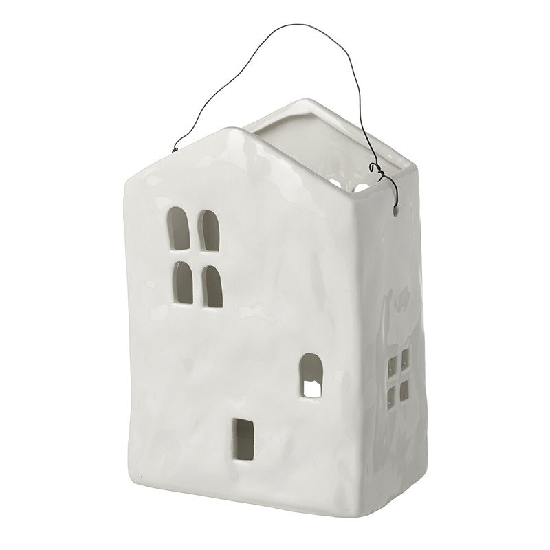 Large White Ceramic House Candle Holder