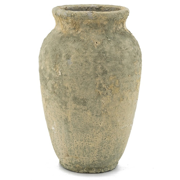 Rustic stone pottery vase-green tones