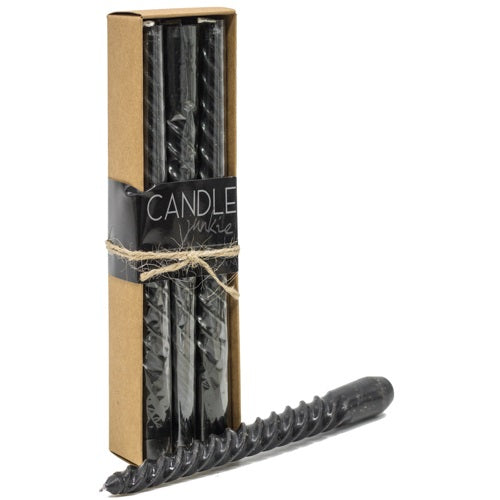 Box of 6 spiral candles black 20cm