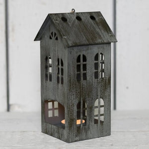 Charcoal Grey Metal House T Light Holder Lge