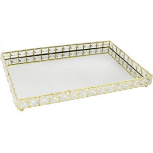 Gold Rectangular Crystal Edged Tray, 27cm