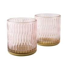 Load image into Gallery viewer, Set of Two Tealight Holders Textured Glass Dusky Pink in Gift Box