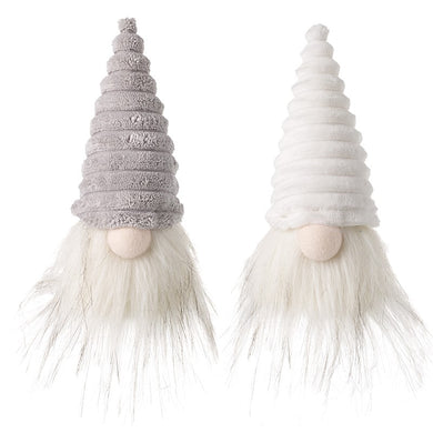 Small Gonks In White & Grey Furry Hats