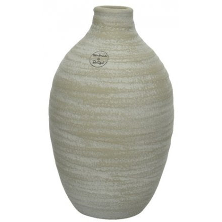 Grey/Beige Striped Terracotta Vase