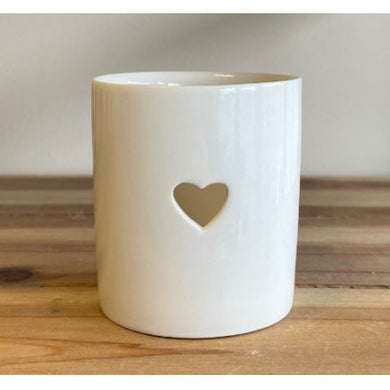 White Heart Cut T-light Holder, 8cm