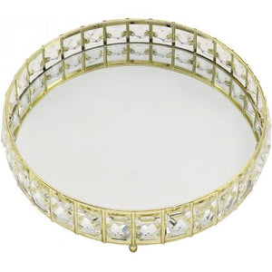Gold Round Crystal Edged Tray, 26cm