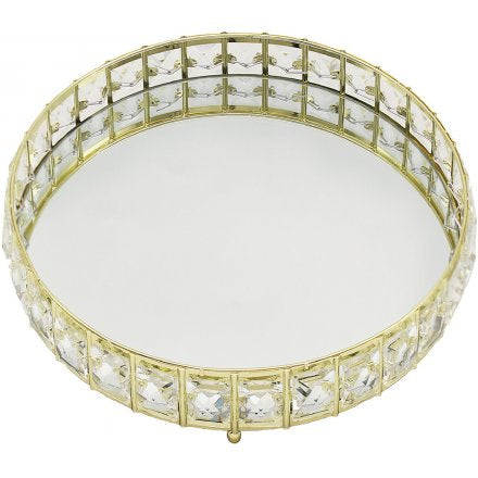 Gold Round Crystal Edged Tray, 26cm
