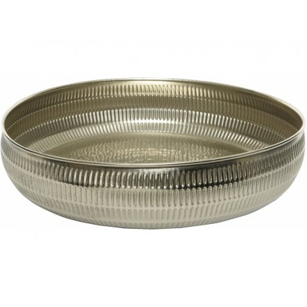 20cm Hammered Metal Bowl, Silver