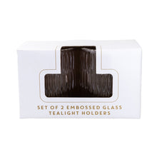 Load image into Gallery viewer, Set of Two Tealight Holders Textured Glass Dusky Pink in Gift Box