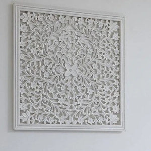 Medium White Hand Carved Wall Panel 75cm