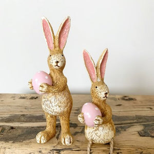 Sitting Rabbit W/pink Dotty Egg, 18cm