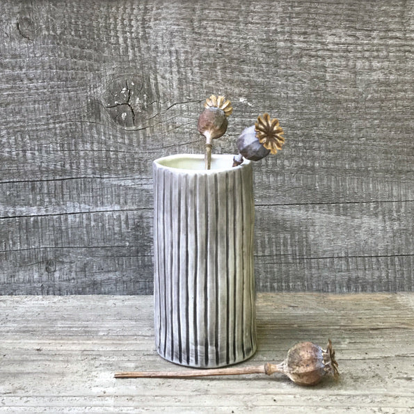 Small hand painted vase-Scratched dark lines