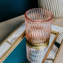 Load image into Gallery viewer, Set of Two Tealight Holders Textured Glass Dusky Pink in Gift Box