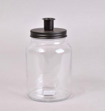 15cm Glass Jar with black Candle top lid