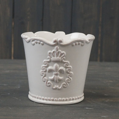 White Ceramic Pot Fleur De Lis