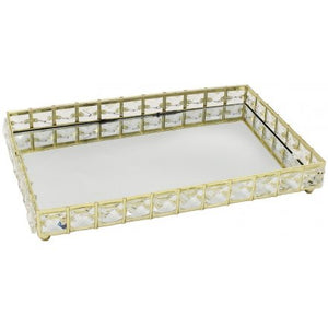 Gold Rectangular Crystal Edged Tray, 29cm