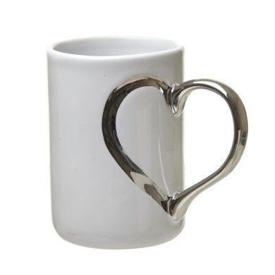 White Mug With Silver Heart Handle