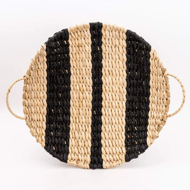 Rush Woven Plate Black Stripe Pattern with Handles 35cm