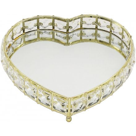 Gold Heart Crystal Edged Tray, 23cm