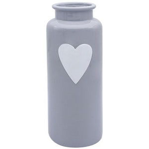 Large Grey Ceramic Vase with Heart Decal