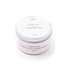 Load image into Gallery viewer, Silver Tin Candle - Black lily &amp; Pomegranate Scent