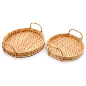 Set of 2 Natural Bamboo Trays, 35cm/30cm